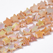 Freshwater Shell Beads Strands, AB Color Plated, Dyed, Star, Light Salmon, 8~9x9x2~3mm, Hole: 0.8mm, about 55~59pcs/Strand, 15.89 inch(40.36cm) (X-SHEL-N026-08C)