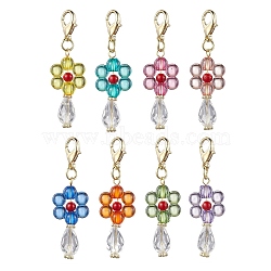 Flower Acrylic Pendant Decorations, Natural Mashan Jade & Alloy Lobster Claw Clasps Charm for Bag Key Chain Ornaments, Mixed Color, 51.5x15.5x8mm(HJEW-JM01880)
