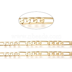 Brass Curb Chains, Figaro Chains, Soldered, Long-Lasting Plated, with Spool, Real 18K Gold Plated, Links: 8x5.5x1mm and 13x5x1mm, about 16.4 Feet(5m)/roll(CHC-K010-04G)