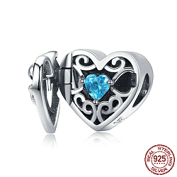 925 Sterling Silver European Beads, with Cubic Zirconia, Large Hole Beads, Heart, Antique Silver, 11x12mm, Hole: 4.2~4.5mm(STER-FF0009-16AS)