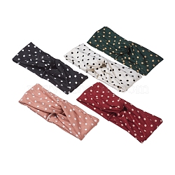 Polka Dot Pattern Polyester Cross Headbands, Elastic Knotted Wide Head Wrap Hairbands, for Women and Girls, Mixed Color, 250x90x10~25mm, 5pcs/set(OHAR-E016-01)