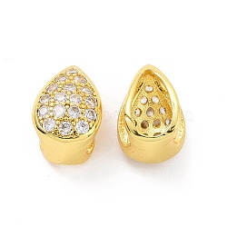 Eco-friendly Rack Plating Brass Micro Pave Cubic Zirconia Slide Charms, Cadmium Free & Lead Free, Long-Lasting Plated, Teardrop, Real 18K Gold Plated, 9.5x7x7mm, Hole: 3.5x6.5mm(KK-F843-29G)