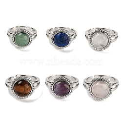 Natural Mixed Stone Round Adjustable Rings, Platinum Plated Brass Finger Rings for Men, Inner Diameter: 18mm(RJEW-K271-02P)