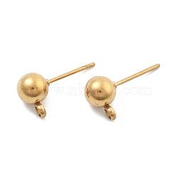 304 Stainless Steel Ball Post Stud Earring Findings, with Loop and 316 Surgical Stainless Steel Pin, Real 18k Gold Plated, Real 18K Gold Plated, 17x9x6mm, Hole: 1.6mm, Pin: 0.7mm(STAS-Z035-01G01-B)