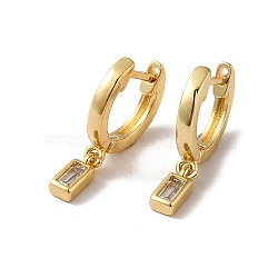 Rectangle Clear Cubic Zirconia Dangle Hoop Earrings, Rack Plating Brass Jewelry for Women, Lead Free & Cadmium Free, Real 18K Gold Plated, 19.5mm, Pin: 0.9mm(EJEW-F313-06G)