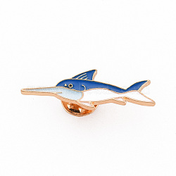 Rack Plating Alloy Enamel Brooches, Enamel Pins, with Brass Butterfly Clutches, Swordfish, Cadmium Free & Nickel Free & Lead Free, Light Gold, Colorful, 12.5x38mm, Pin: 1mm(JEWB-S011-173-NR)