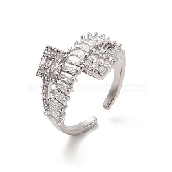 Brass Micro Pave Cubic Zirconia Open Cuff Rings, Cuboid, Inner Diameter: 17.4mm(RJEW-R146-16A-P)