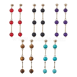 Natural & Synthetic Mixed Gemstone Dangle Stud Earrings, Golden 304 Stainless Steel Tassel Earrings, 66~68x8~8.5mm(EJEW-JE05671)
