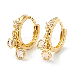 Star Cubic Zirconia Hoop Earrings with Flat Round Drop, Brass Jewelry for Women, Cadmium Free & Nickel Free & Lead Free, Real 18K Gold Plated, Lavender Blush, 19.5mm, Pin: 0.7mm(EJEW-P196-19G-01)