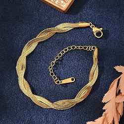 304 Stainless Steel Twist Rope Chain Bracelet for Men Women, Golden, 6-3/4 inch(17cm)(BJEW-P284-02G)