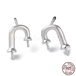 Rhodium Plated 925 Sterling Silver Stud Earring Findings, Arch, for Half Drilled Beads, with S925 Stamp, Real Platinum Plated, 10.5x7mm, Pin: 11x0.9mm and 0.7mm(STER-M115-06P)