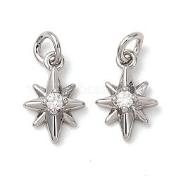 Brass Micro Pave Cubic Zirconia Pendants, Star Charms, with Jump Ring, Rack Plating, Long-Lasting Plated, Platinum, 11x7x3mm, Hole: 2.4mm(KK-A279-22P)