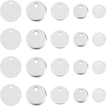 Unicraftale 304 Stainless Steel Charms, Stamping Blank Tag, Laser Cut, Flat Round, Stainless Steel Color, 6~15x0.7~1mm, Hole: 1.6mm, 100pcs/box