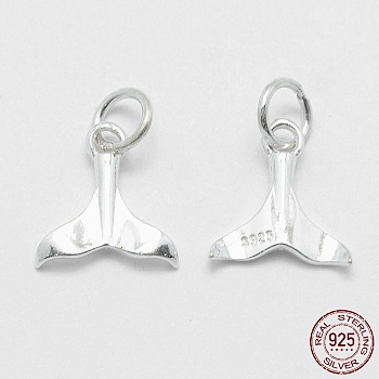 925 Sterling Silver Pendants, Whale Tail Shape, with 925 Stamp, Silver, 12.5x11.5x2mm, Hole: 4mm