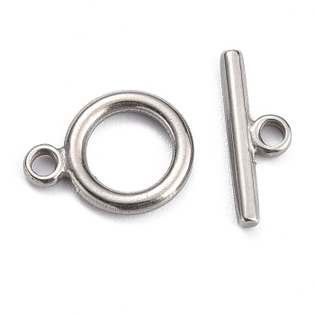 304 Stainless Steel Toggle Clasps, Ring, Stainless Steel Color, Ring: 15.7x12x2mm, Hole: 2mm, Bar: 17x6x2mm, Hole: 2mm