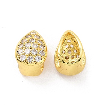 Eco-friendly Rack Plating Brass Micro Pave Cubic Zirconia Slide Charms, Cadmium Free & Lead Free, Long-Lasting Plated, Teardrop, Real 18K Gold Plated, 9.5x7x7mm, Hole: 3.5x6.5mm