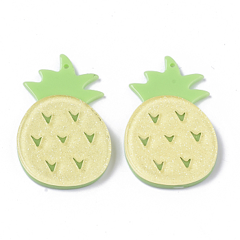Cellulose Acetate(Resin) Pendants, with Glitter Powder, Pineapple, Light Green, 40x26x4.5mm, Hole: 1.4mm