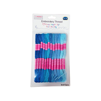 12 Skeins 12 Colors 6-Ply Polyester Embroidery Floss, Cross Stitch Threads, Gradient Color, Dodger Blue, 0.4mm, about 8.75 Yards(8m)/Skein