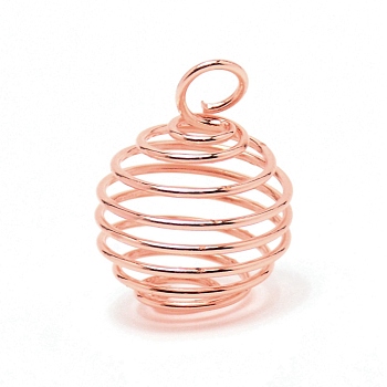 Iron Pendants, Hollow Spring Ball, Spiral Bead Cage, Rose Gold, 17.5~21.5x13~17mm, Hole: 4mm