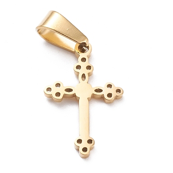 Ion Plating(IP) 304 Stainless Steel Pendants, Laser Cut, Cross, Golden, 20x13x1.5mm, Hole: 3.5x7mm