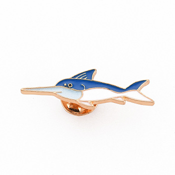 Rack Plating Alloy Enamel Brooches, Enamel Pins, with Brass Butterfly Clutches, Swordfish, Cadmium Free & Nickel Free & Lead Free, Light Gold, Colorful, 12.5x38mm, Pin: 1mm