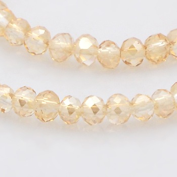 Pearl Luster Plated Faceted Rondelle Glass Beads Strands, Wheat, 3.5x2.5mm, Hole: 1mm, about 100pcs/strand, 10 inch
