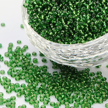 (Repacking Service Available) 12/0 Glass Seed Beads, Silver Lined Round Hole, Round, Lime Goreen, 2mm, Hole: 1mm, about 12G/bag