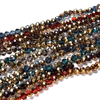 Electroplate Transparent Glass Beads Strands, Half Golden Plated, Faceted, Rondelle, Mixed Color, 6x5mm, Hole: 1mm, about 85~88pcs/strand, 16.1~16.5 inch(41~42cm)