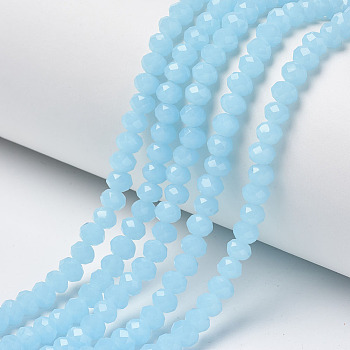 Glass Beads Strands, Imitation Jade, Faceted, Rondelle, Cyan, 3.5~3.8x3mm, Hole: 0.4mm, about 113~115pcs/strand, 32.5~33cm