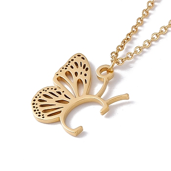 Initial Letter with Butterfly Pendant Necklace, Golden 304 Stainless Steel Jewelry for Women, Letter.C, Pendant: 20x18x1mm, 15.55 inch(39.5cm)
