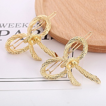 Bowknot Alloy Hair Barrettes, Frog Buckle Hairpin for Women Girls, Golden, 56.5~61.5mm