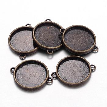 Tibetan Style Cabochon Connector Settings, Plain Edge Bezel Cups, Cadmium Free & Nickel Free & Lead Free, Flat Round, Antique Bronze, 24x31x3.5mm, Tray: 20mm, Hole: 2mm