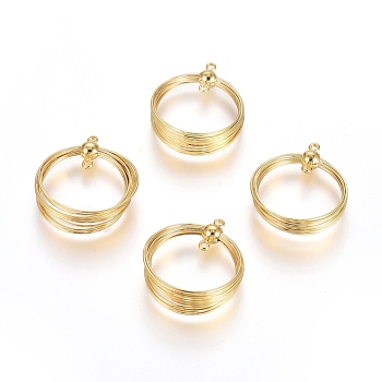 Brass  2-Loop Link Pendants, Long-Lasting Plated, Ring, Real 18K Gold Plated, 27x23.5x8.5mm, Hole: 1.5mm