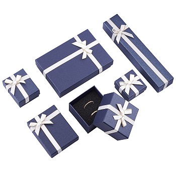 PandaHall Elite Paper Ring Box, Flip Cover, with Bowknot Ribbon, Jewelry Box, Square, Royal Blue, 5.3x5.3x3.1cm, 12pcs/set
