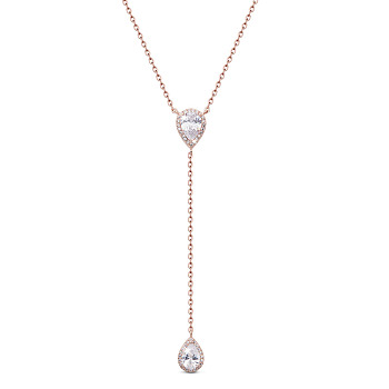 SHEGRACE 925 Sterling Silver Pendant Necklaces, with Grade AAA Cubic Zirconia and Cable Chains, teardrop, Rose Gold, 17.32 inch(44cm)