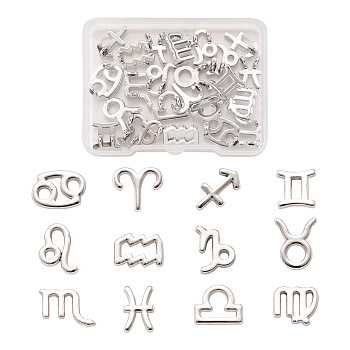 Fashewelry 24Pcs 2 Sets Zinc Alloy Jewelry Pendant Accessories, Twelve Constellations Series, Platinum, 5/8 inch(15mm), Hole: 2.2mm, 12 constellations, 1pc/constellation, 12pcs/set