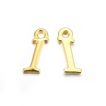 Golden Plated Alloy Letter Pendants, Rack Plating, Cadmium Free & Lead Free, Letter.I, 13x4x2mm, Hole: 1.5mm