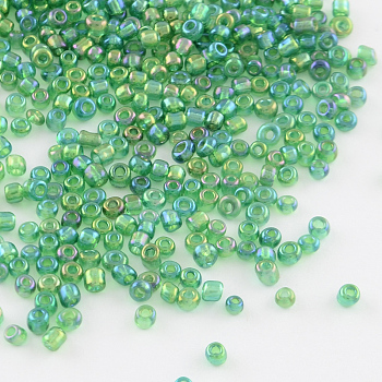 (Repacking Service Available) Round Glass Seed Beads, Transparent Colours Rainbow, Round, Dark Green, 12/0, 2mm, about 12g/bag