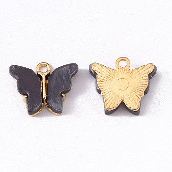 Alloy Acrylic Pendants, Butterfly, Light Gold, Slate Gray, 14x16.5x3mm, Hole: 1.6mm