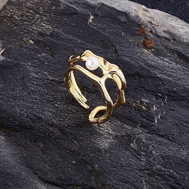 двойной ряд неправильной геометрической формы кольцо регулируемый штабелируемый культивированный жемчуг открытые кольца мода минималистский двойной круг кольцо для большого пальца ювелирные изделия для женщин(JR953A)-3