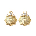 Brass Micro Pave Clear Cubic Zirconia Pendants, Sunburst with Triangle Charms, Real 18K Gold Plated, 23x18x4mm, Hole: 3mm(CU-CBAA0AF-01G)