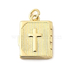 Book with Cross Brass Pendants, Long-Lasting Plated, Lead Free & Cadmium Free, Rack Plating, with Jump Ring, Real 18K Gold Plated, 16x12.5x4mm, Hole: 3.5mm(KK-I364-49G)