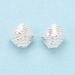 925 Sterling Silver Corrugated Beads, Rhombus, Silver, 7x7.5x7.5mm, Hole: 1~1.5mm(STER-N016-127S)