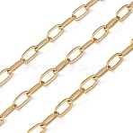 304 Stainless Steel Paperclip Chains, Soldered, with Spool, Ion Plating(IP), Real 18K Gold Plated, 6.7x3.3x0.5mm, about 32.81 Feet(10m)/Roll(CHS-L030-15G)
