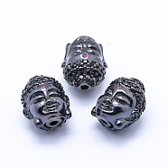 Brass Micro Pave Cubic Zirconia Beads, Buddha, Gunmetal, 13x11x10mm, Hole: 2mm(ZIRC-L070-14B)