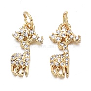 Brass Micro Pave Cubic Zirconia Charms, Deer, Clear, Real 18K Gold Plated, 14.5x8x2mm, Jump Rings: Inner Diameter: 3.5mm(KK-K244-08G)
