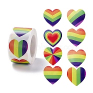Colorful Paper Gift Tag Stickers, with Rainbow Strip Adhesive Labels Roll Stickers, for Party, Decorative Presents, Heart Pattern, 3.6x3.8x0.01cm(DIY-B040-01B)