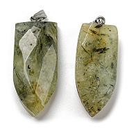 Natural Prehnite Pointed Pendants, Faceted Bullet Charms with Platinum Tone 201 Stainless Steel Snap on Bails, 42~42.5x17.5~18.5x8~8.5mm, Hole: 8.2x3mm(G-M405-07P-02)