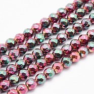 Electroplate Non-magnetic Synthetic Hematite Beads Strands, Faceted, Round, Burgundy Plated, 4mm, Hole: 1mm, about 95pcs/strand, 15 inch(38cm)(X-G-L486-C-02)
