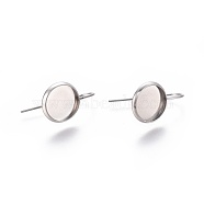 304 Stainless Steel Earring Hooks, Cabochon Settings, Flat Round, Stainless Steel Color, Tray: 10.2mm, 19.5mm, Pin: 0.9mm(X-STAS-E474-03B)